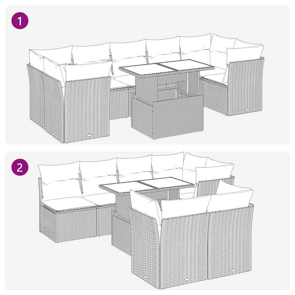 Garden Sofa Set Grey Poly Rattan 8 Piece Outdoor Furniture with Storage Cushions