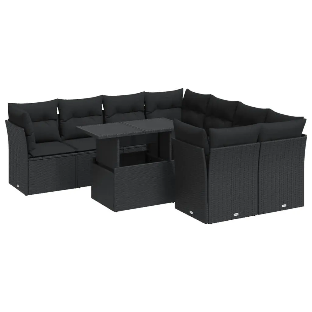 Garden Sofa Set Black Poly Rattan 9 Piece Outdoor Furniture Patio Lounge