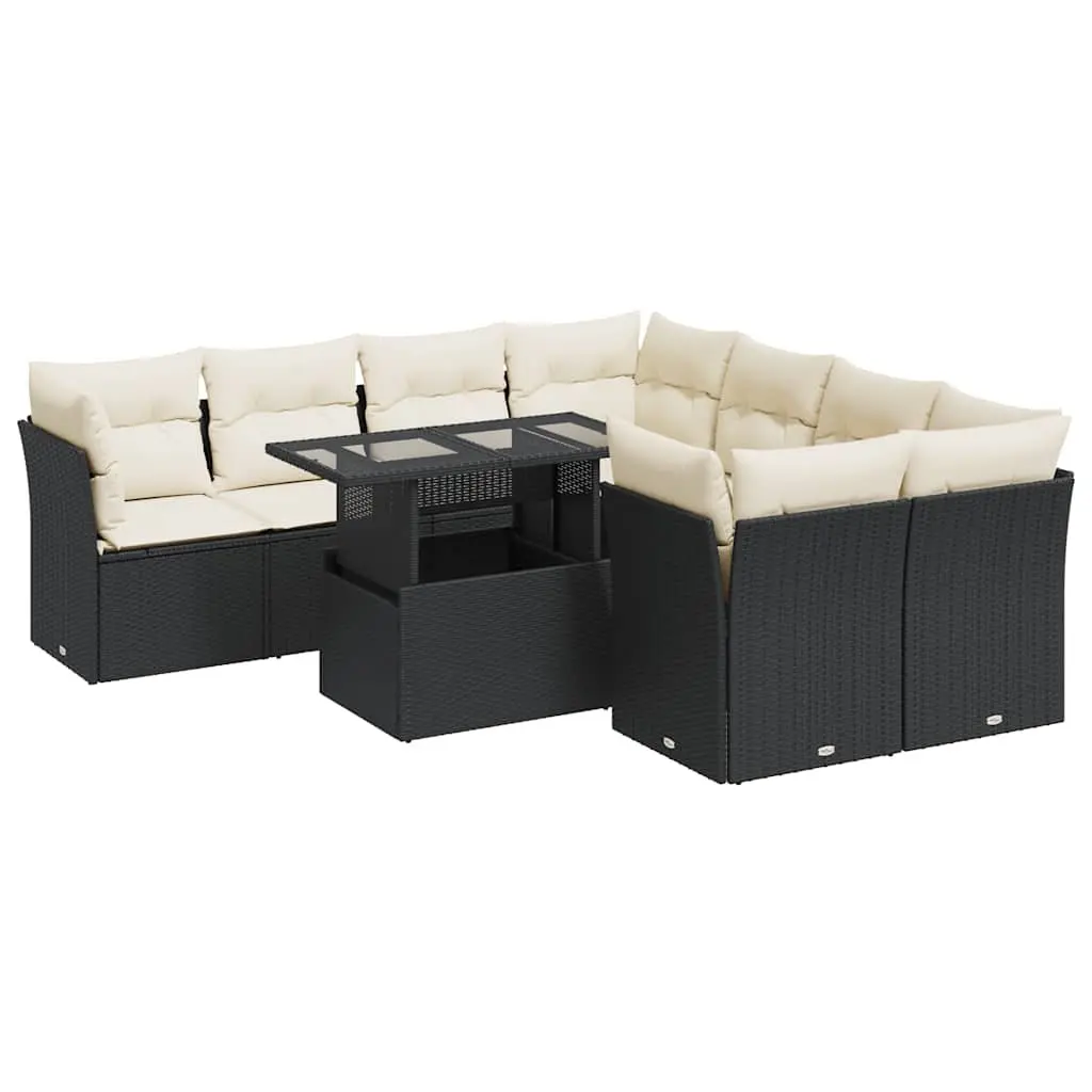 Outdoor Furniture Set 9 Piece Garden Sofa Black Poly Rattan Patio Lounge