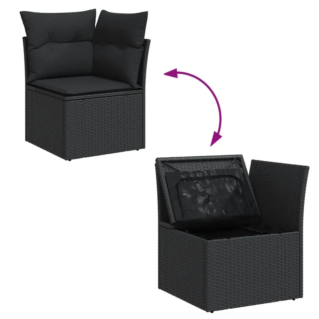 Garden Sofa Set 6 Piece Outdoor Furniture Black Poly Rattan with Cushions