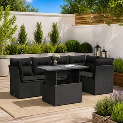 Appealing 6-Piece Black Rattan Sofa Set for Outdoors