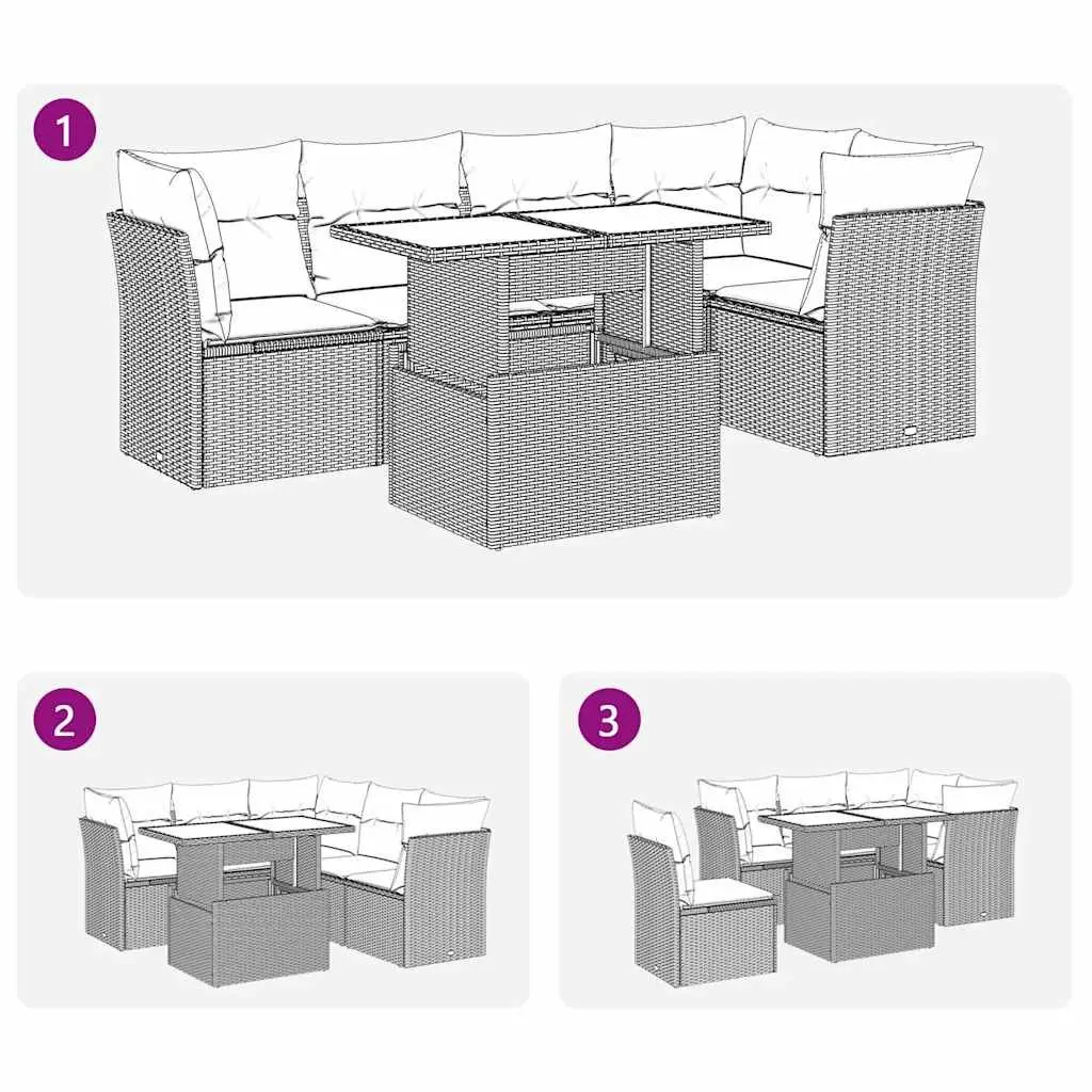 Garden Sofa Set Grey Poly Rattan 6 Piece Outdoor Furniture