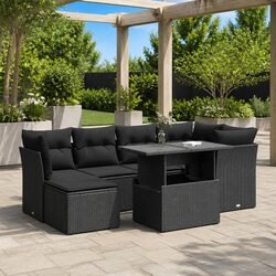 7 Piece Garden Sofa Set Outdoor Patio Furniture with Storage Cushions Black