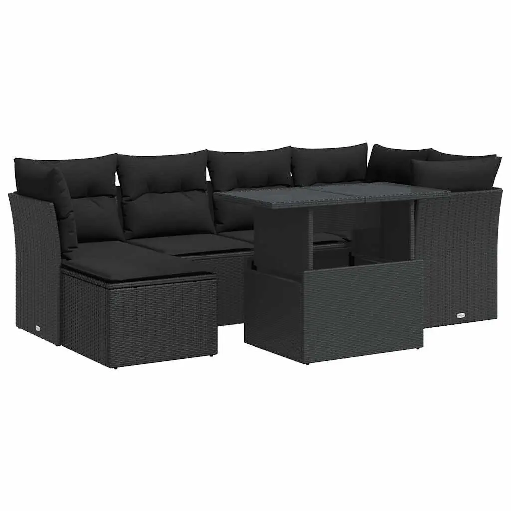 7 Piece Garden Sofa Set Outdoor Patio Furniture Black with Storage Cushions
