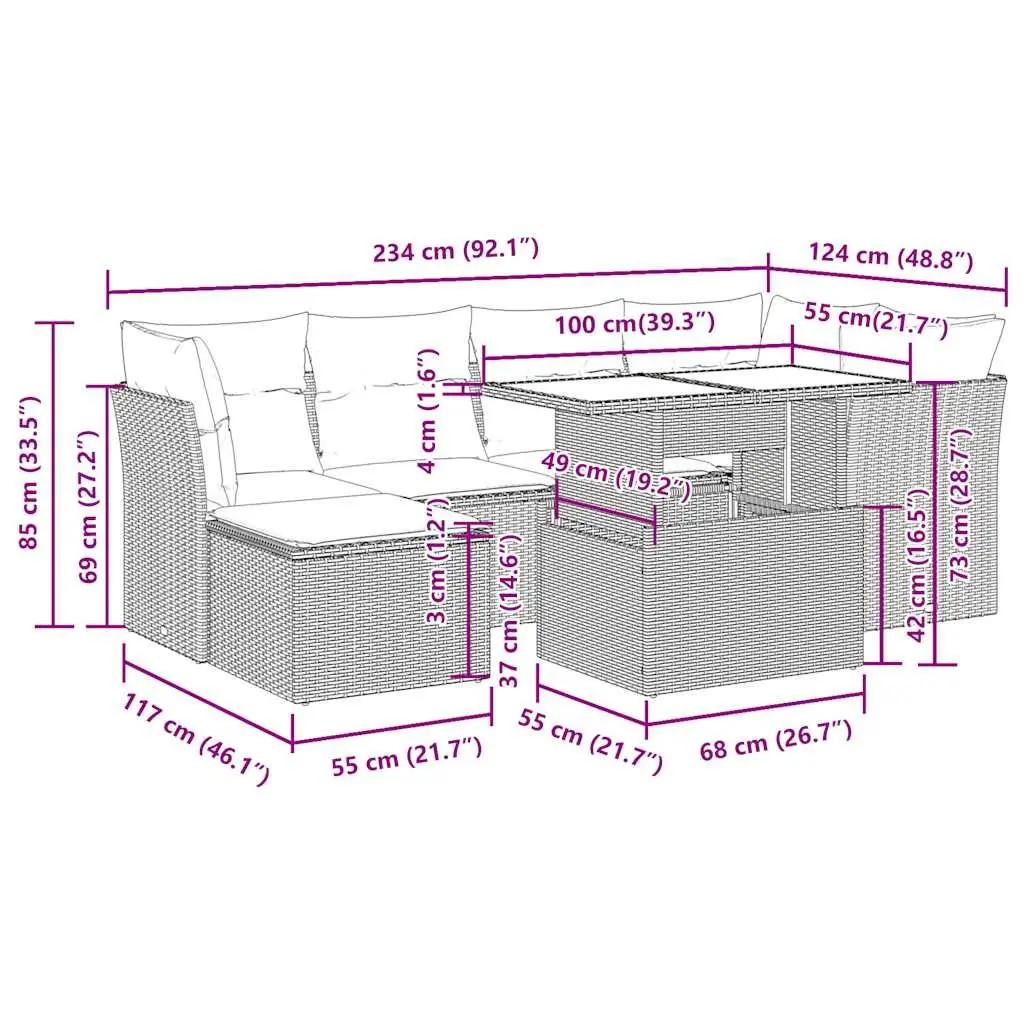 7 Piece Garden Sofa Set Outdoor Patio Furniture Black with Storage Cushions