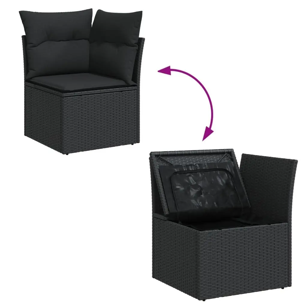 Outdoor Furniture Set 8 Piece Black Poly Rattan Garden Sofa with Cushions and Adjustable Table