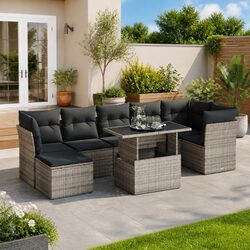 Garden Sofa Set 8 Piece Grey Outdoor Furniture Poly Rattan Patio Lounge with