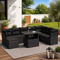 Your Ideal 9-Piece Outdoor Sofa Set in Black Rattan