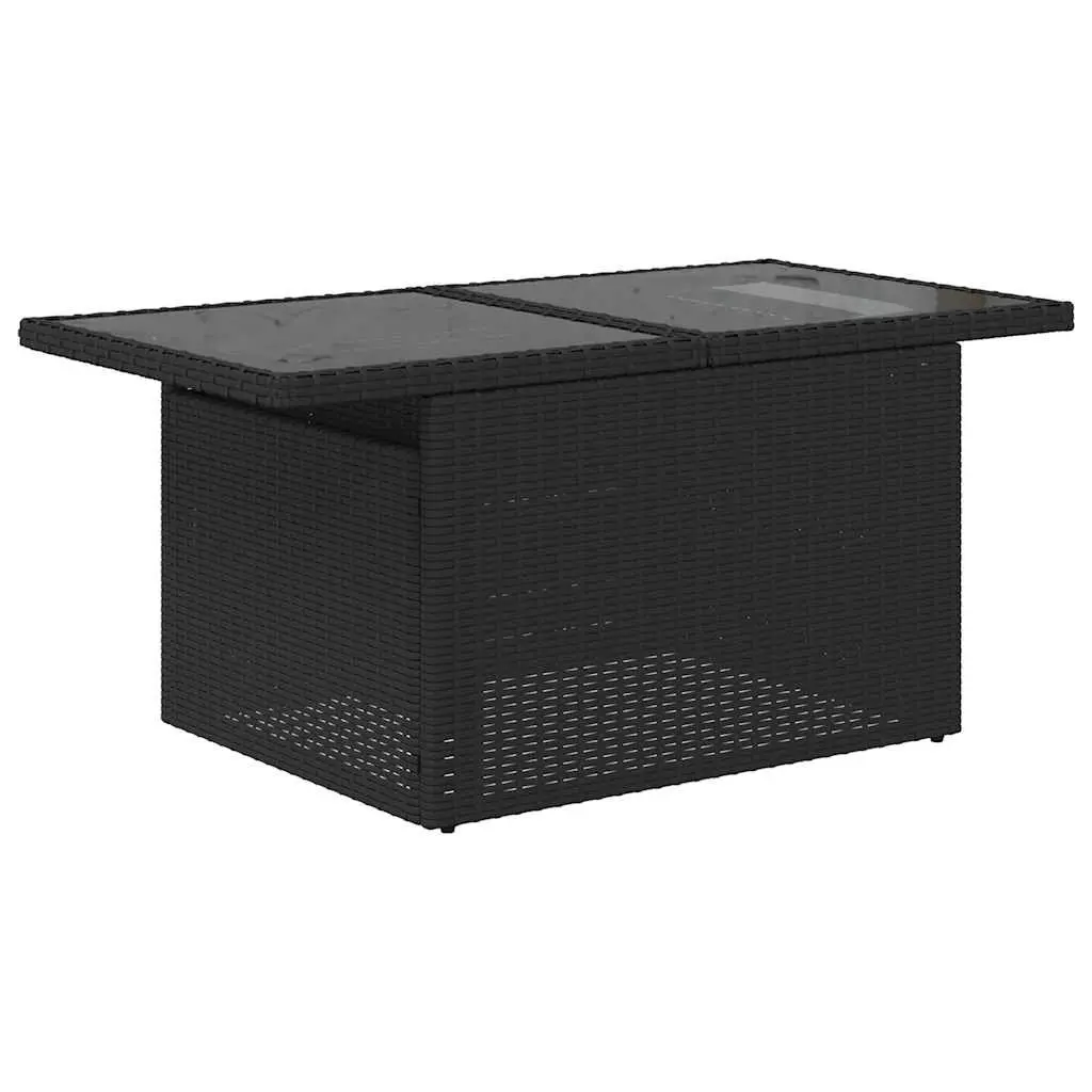 10 Piece Garden Sofa Set Black PE Rattan Outdoor Furniture Adjustable Table with Cushions