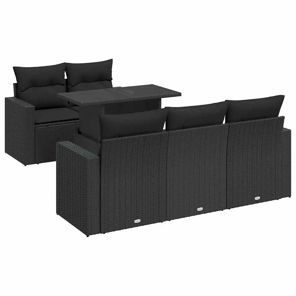 Garden Sofa Set 6 Piece Outdoor Patio Furniture Black Poly Rattan with Cushions