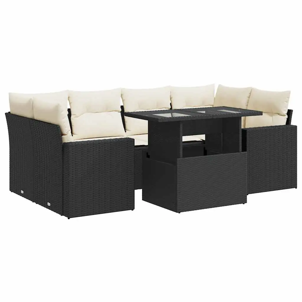 7 Piece Garden Sofa Set with Cushions Storage Black Outdoor