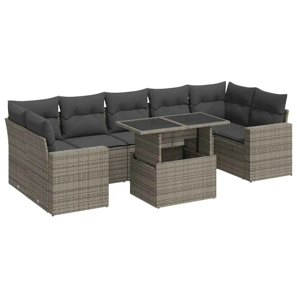 Garden Sofa Set 8 Piece Grey Poly Rattan Outdoor Furniture