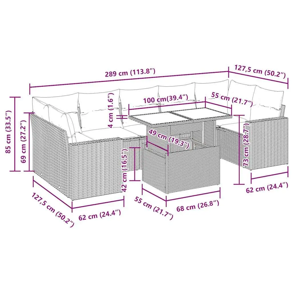 Garden Sofa Set 8 Piece Grey Poly Rattan Outdoor Furniture