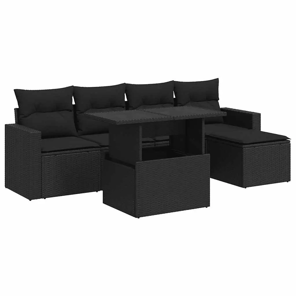 Garden Sofa Set 6 Piece Outdoor Furniture Black Rattan With Storage