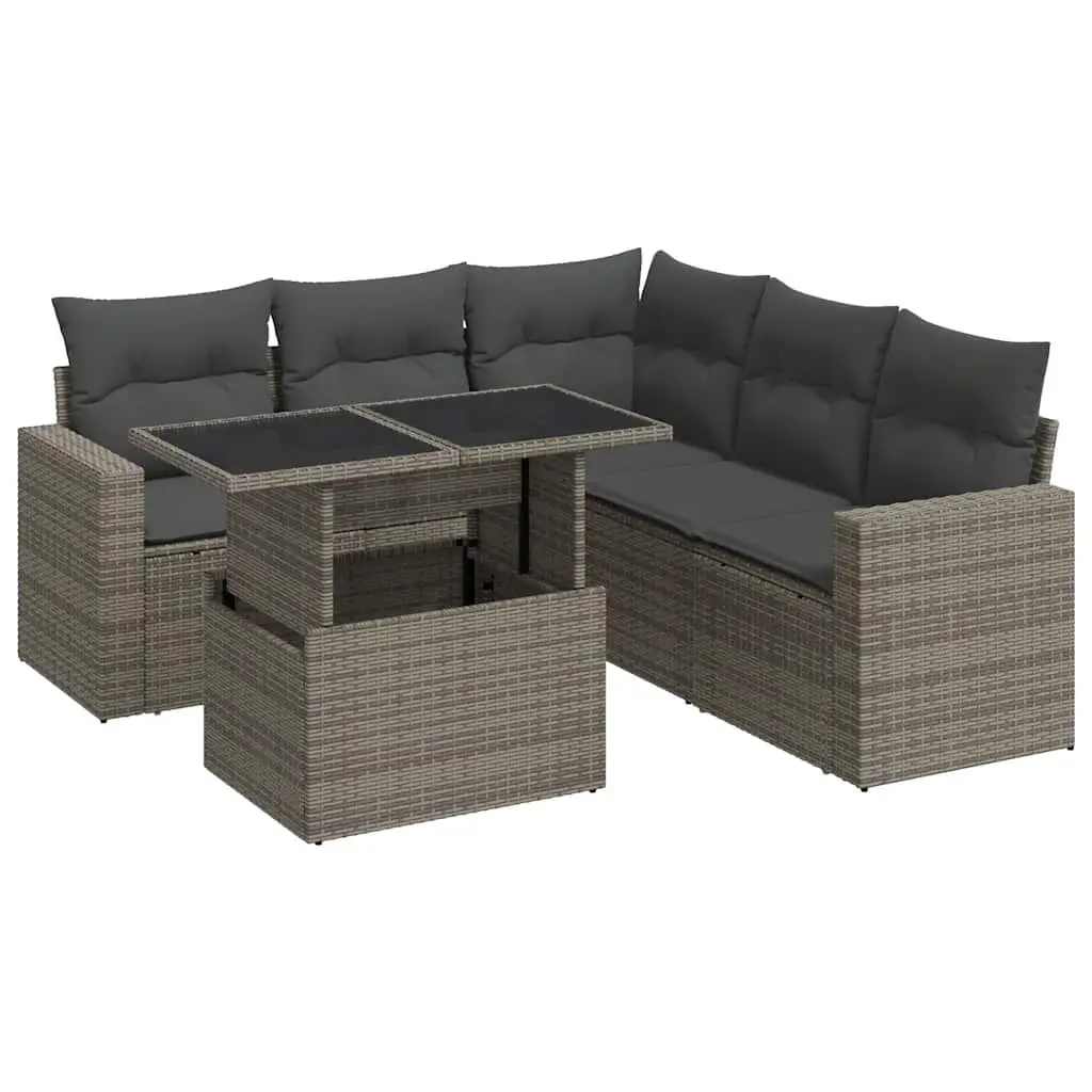 Outdoor Furniture Set Grey Poly Rattan 6 Piece Garden Sofa with Adjustable Table and Storage Bags