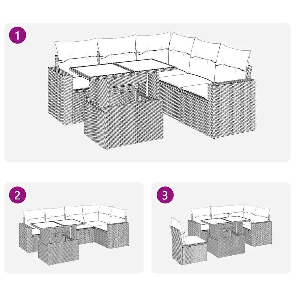Outdoor Furniture Set Grey Poly Rattan 6 Piece Garden Sofa with Adjustable Table and Storage Bags