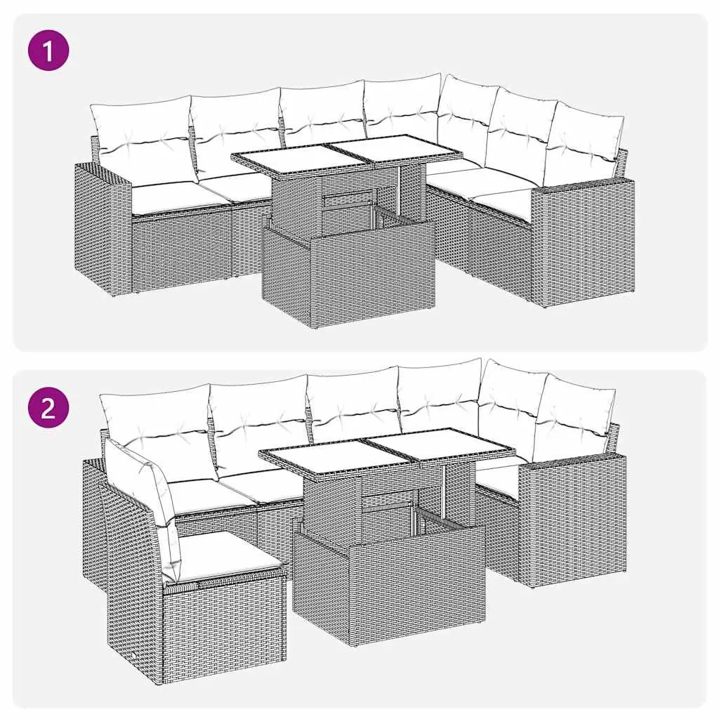 Outdoor Garden Sofa Set 7 Piece Black Poly Rattan Patio Furniture with Storage