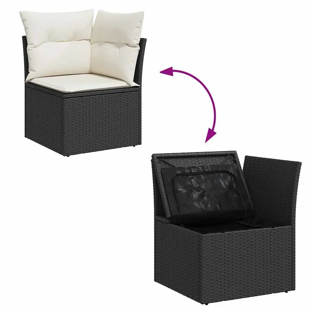 7 Piece Garden Sofa Set with Storage Cushions Black Poly Rattan Outdoor Patio