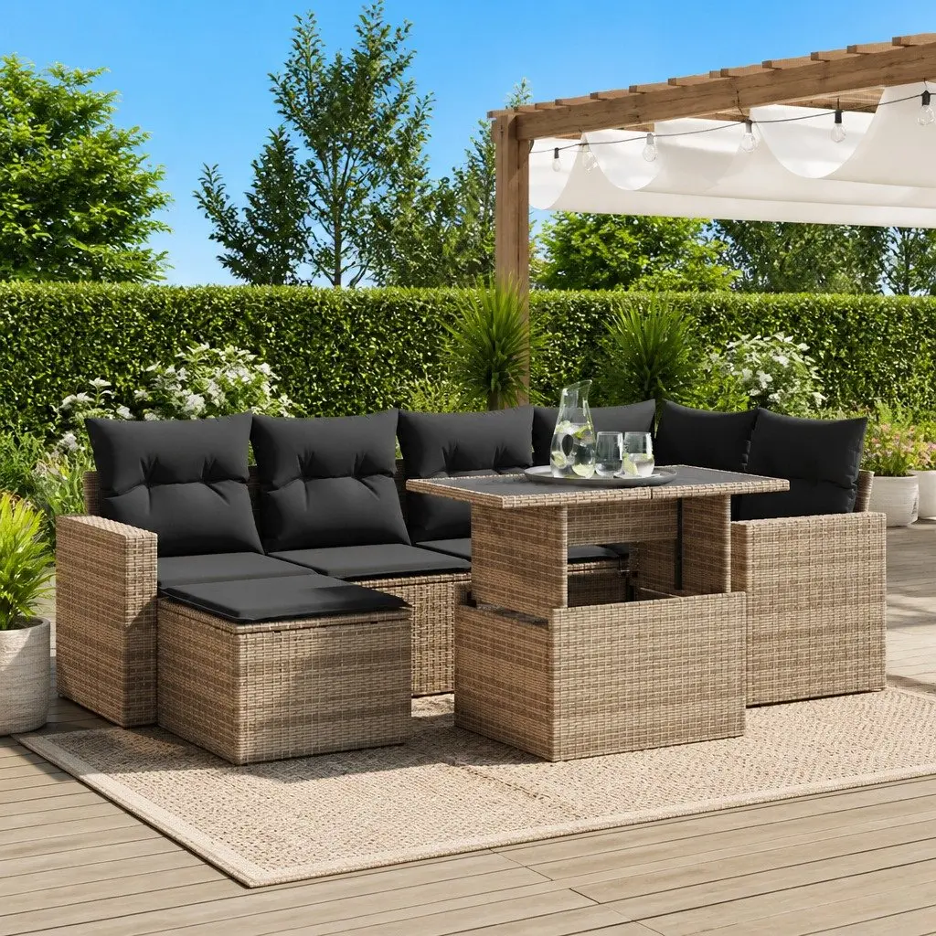Garden Sofa Set Grey Poly Rattan 7 Piece Outdoor Furniture Patio Sectional Sofa