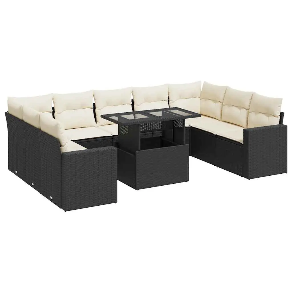10 Piece Garden Sofa Set with Storage Cushions Black Outdoor Furniture