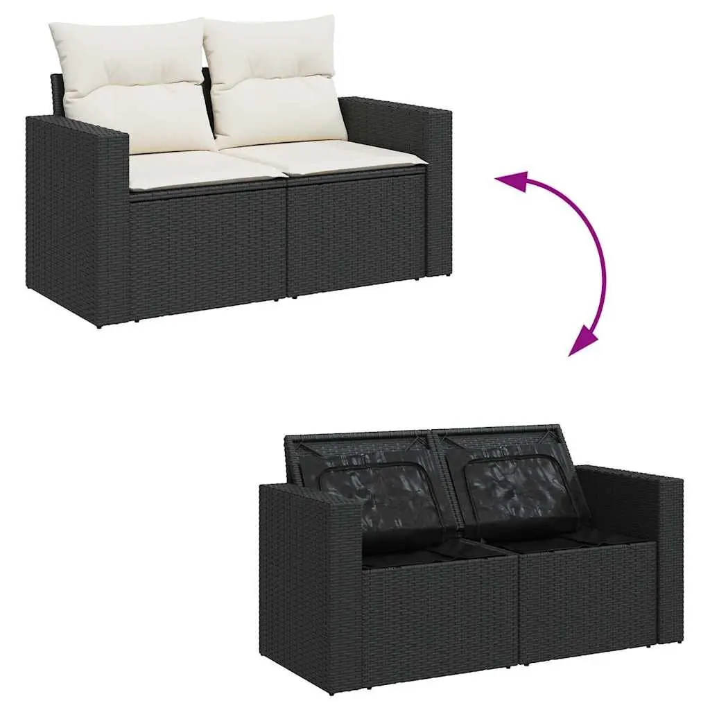 10 Piece Garden Sofa Set with Storage Cushions Black Outdoor Furniture