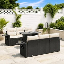 7 Piece Garden Sofa Set with Storage Cushions Black Outdoor Patio Furniture