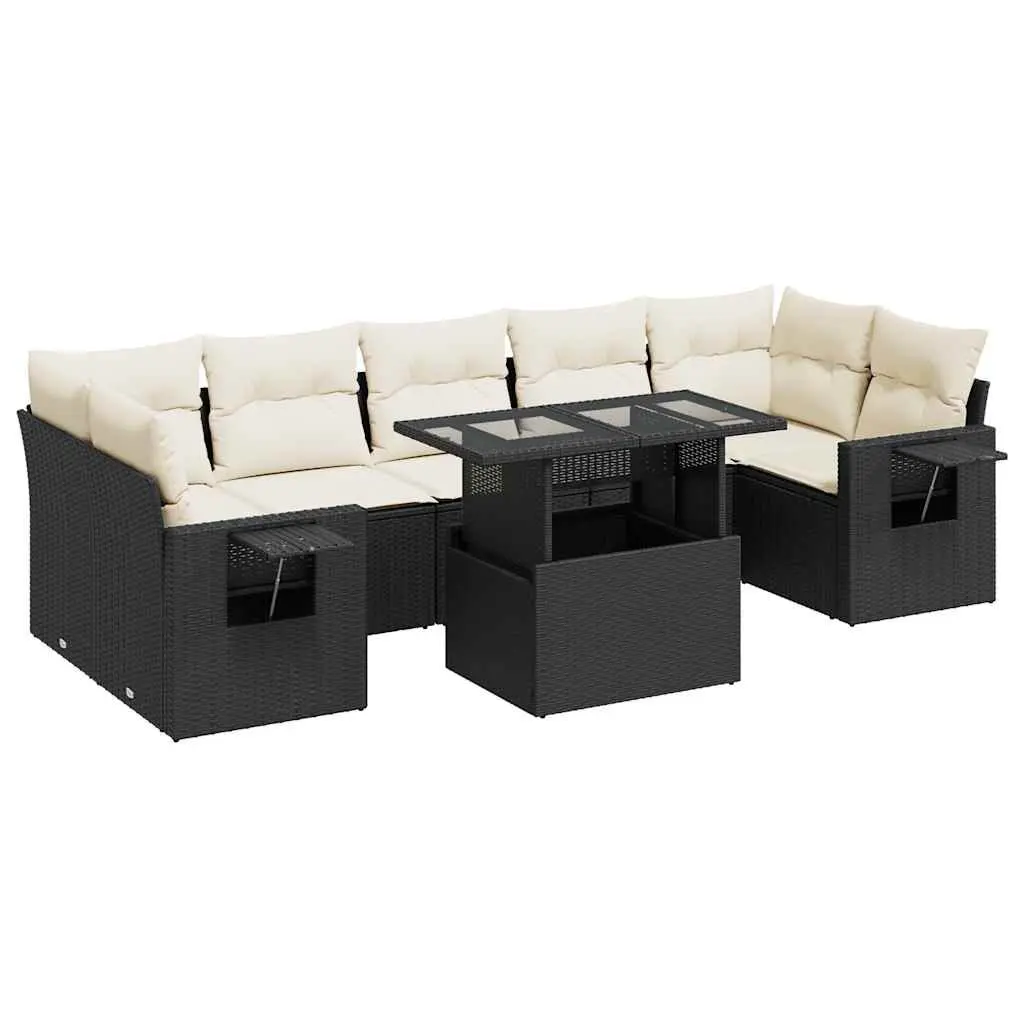 Outdoor Furniture Set 8 Piece Adjustable Table Black PE Rattan with Cushions
