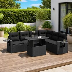 7 Piece Garden Sofa Set with Cushions Black Outdoor Furniture Patio Sectional