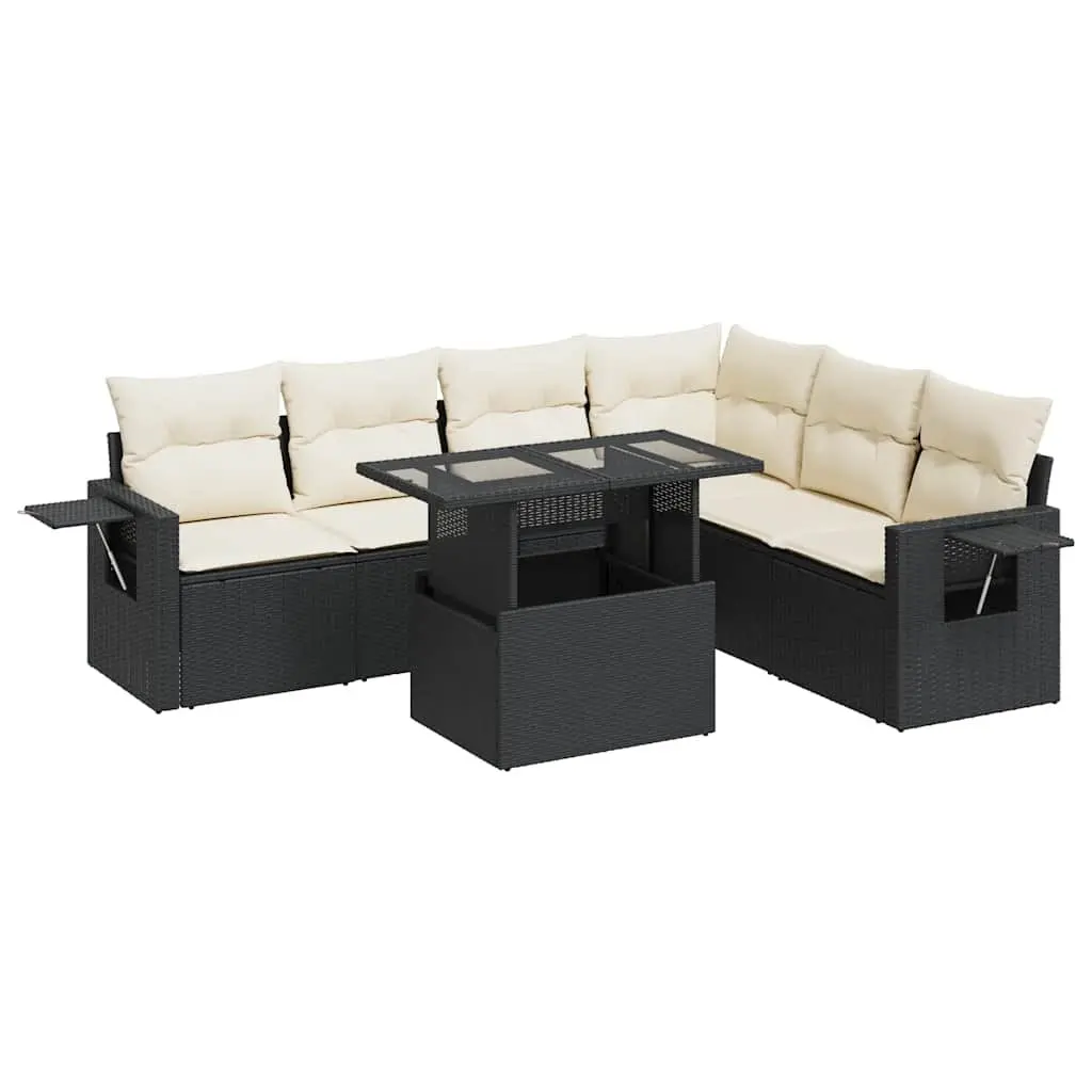 7 Piece Garden Sofa Set Outdoor Lounge Furniture Adjustable Table Storage Cushions Black