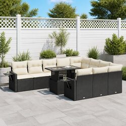 11-Piece Garden Sofa Set with Storage Cushions Black Poly Rattan Outdoor