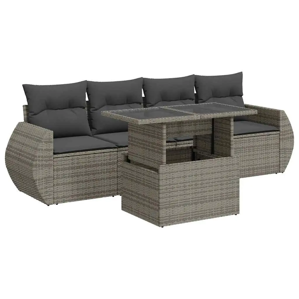 Garden Sofa Set 5 Piece Outdoor Furniture Grey Poly Rattan Patio Lounge with