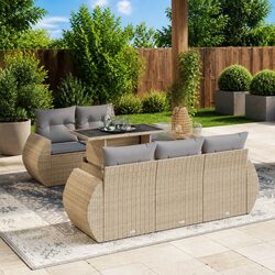 Garden Sofa Set 6 Piece Outdoor Furniture Beige Poly Rattan Patio Seating with