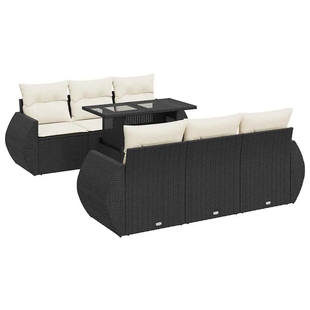 7 Piece Outdoor Sofa Set Black Poly Rattan with Storage and Adjustable Tabletop