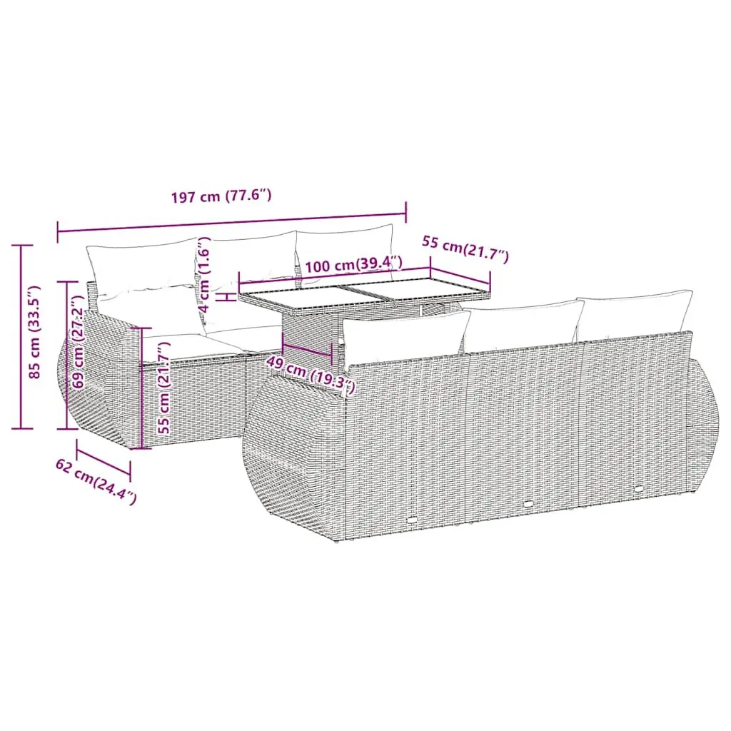 7 Piece Garden Sofa Set Outdoor Patio Furniture Beige Poly Rattan with Cushions