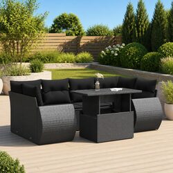 7 Piece Garden Sofa Set with Storage Cushions Black Outdoor Patio Furniture