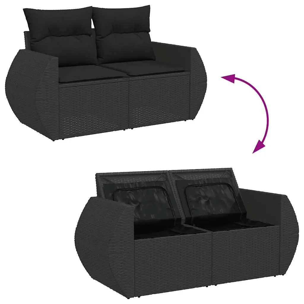 Outdoor Patio Furniture Set 7 Piece Black Garden Sofa with Cushions and Storage Function