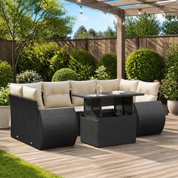 Garden Sofa Set 7 Piece Black Poly Rattan Outdoor Furniture Patio Seating with
