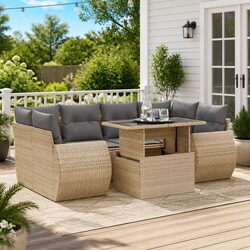 Your Perfect 7 Piece Outdoor Sofa Set - Beige Poly Rattan