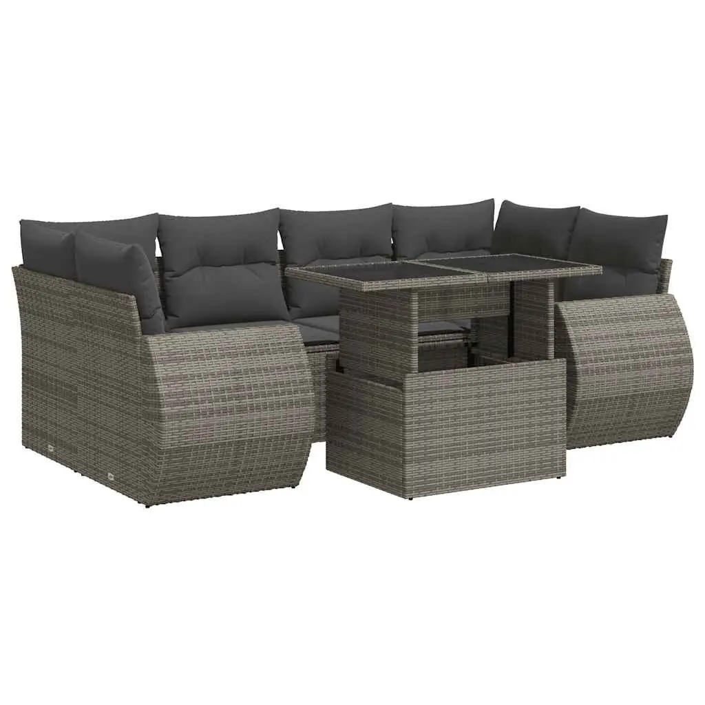 7 Piece Outdoor Patio Sofa Set Grey Durable PE Rattan Chairs Table with Adjustable Height