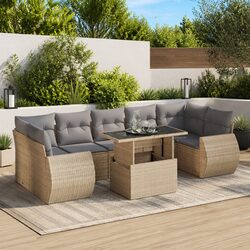 Garden Sofa Set 8 Piece Outdoor Furniture Beige Poly Rattan Patio Lounge with