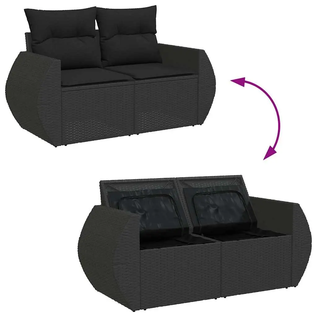 6 Piece Garden Sofa Set Outdoor Patio Furniture with Storage Cushions Black