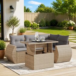 5 Piece Beige Garden Sofa Set Perfect for Outdoor Living