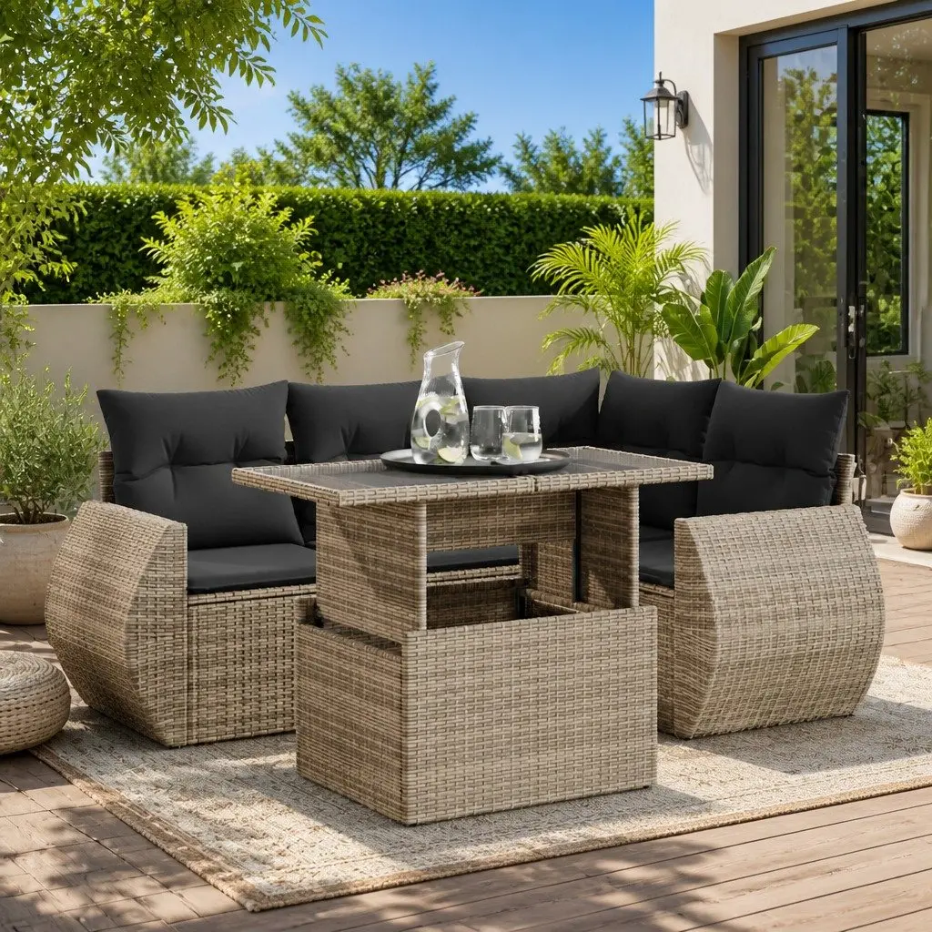 Garden Sofa Set Grey 5 Piece Outdoor Furniture Poly Rattan Patio Lounge