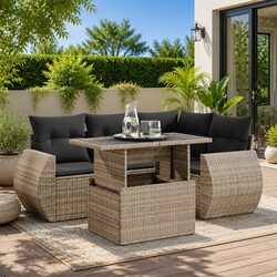Garden Sofa Set 5 Piece Outdoor Furniture Grey Poly Rattan Patio Lounge with