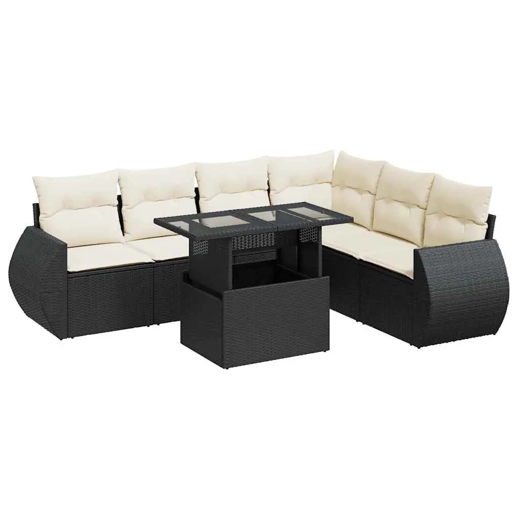 Garden Sofa Set 7 Piece Outdoor Furniture Patio Seating Black Poly Rattan with