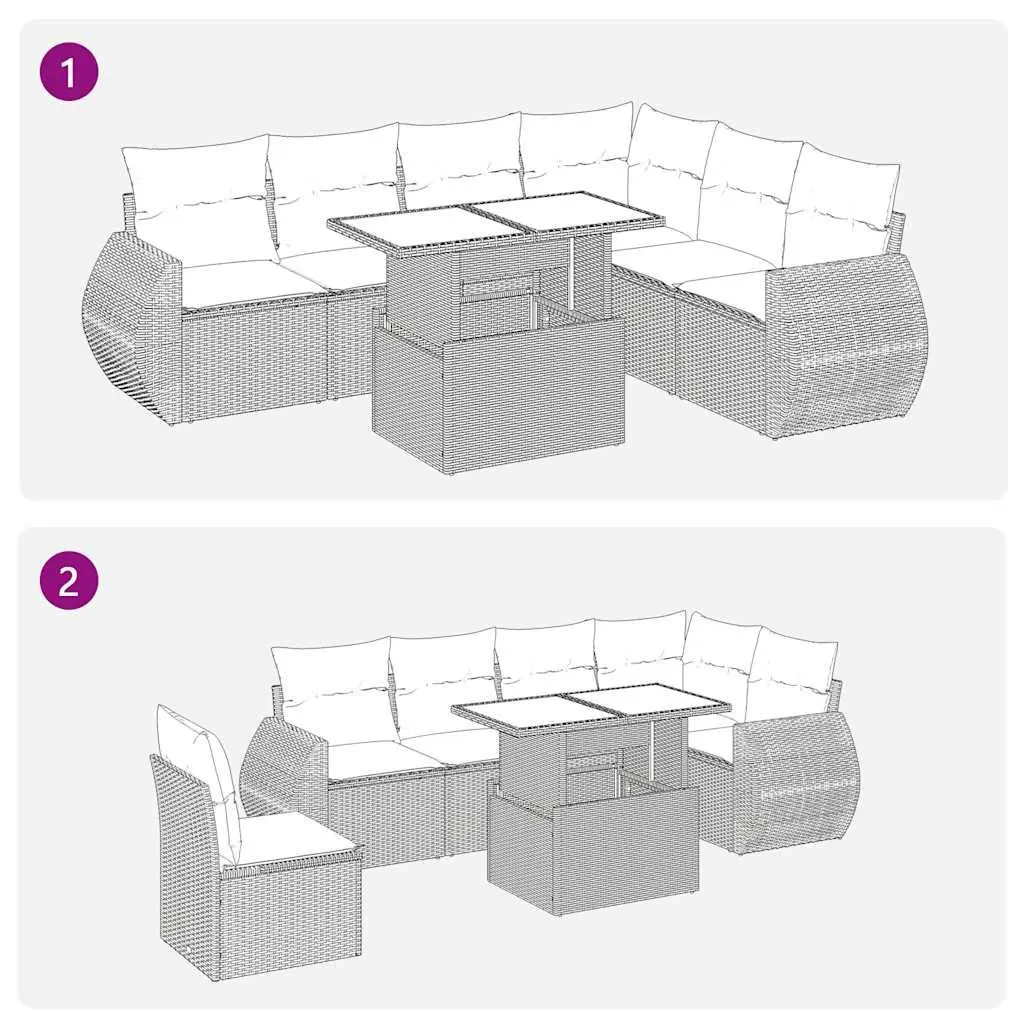 7 Piece Patio Sofa Set with Beige Rattan Cushions and Adjustable Tabletop for Outdoor Living