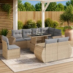 Your New 9-Piece Outdoor Sofa Set: Beige with Cushions