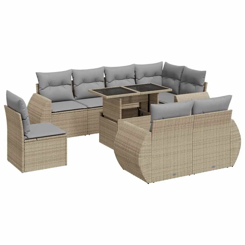 Outdoor Garden Sofa Set 9 Piece Beige with Cushions and Storage