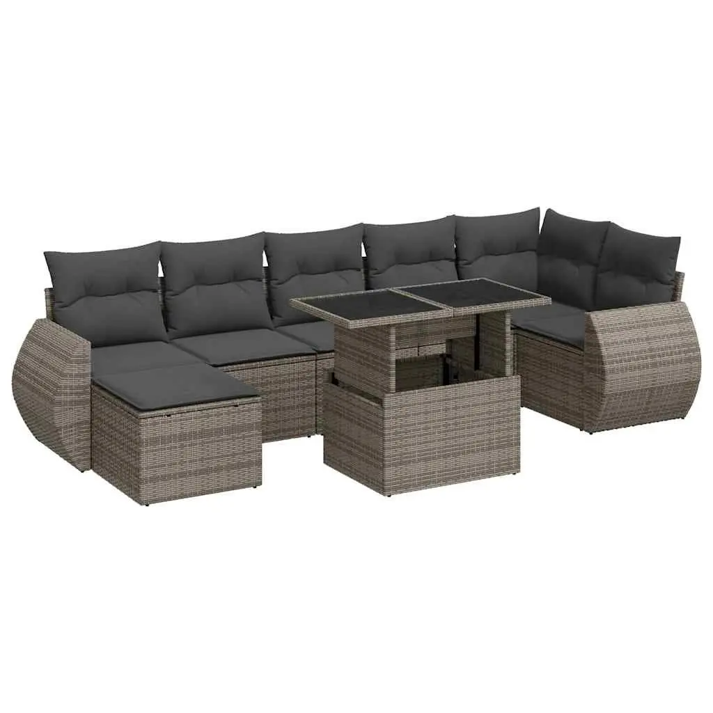 Garden Sofa Set Grey 8 Piece Outdoor Furniture Poly Rattan Patio Lounge
