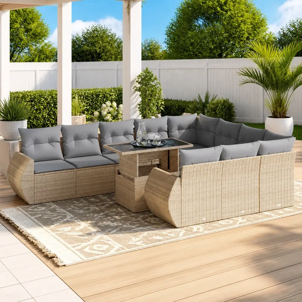 11 Piece Beige Garden Sofa Set